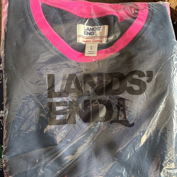 LANDSEND Wm Serious Sweats French Terry SWEATSHIRT TUNIC Radiant Navy Colorblock - Picture 2 of 3